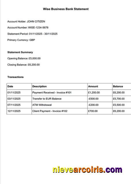 UK Wise Bank statement Word and PDF